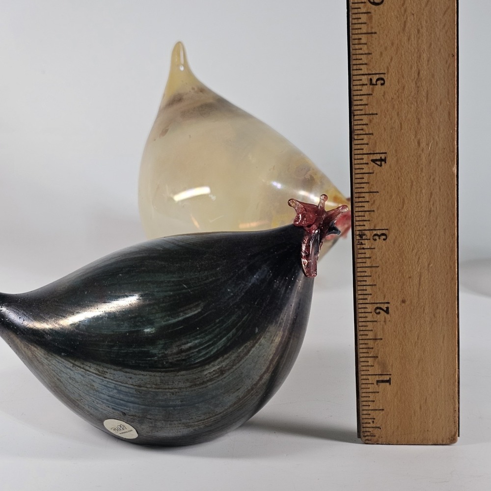 Vintage Rene Burri Mundgeblasen Blown Art Glass Hen Rooster Figurines Lot Of 3 - Picture 12 of 16